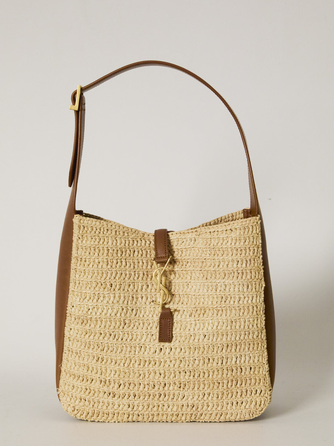 SAINT LAURENT OS le 5 à 7 raffia and leather bag