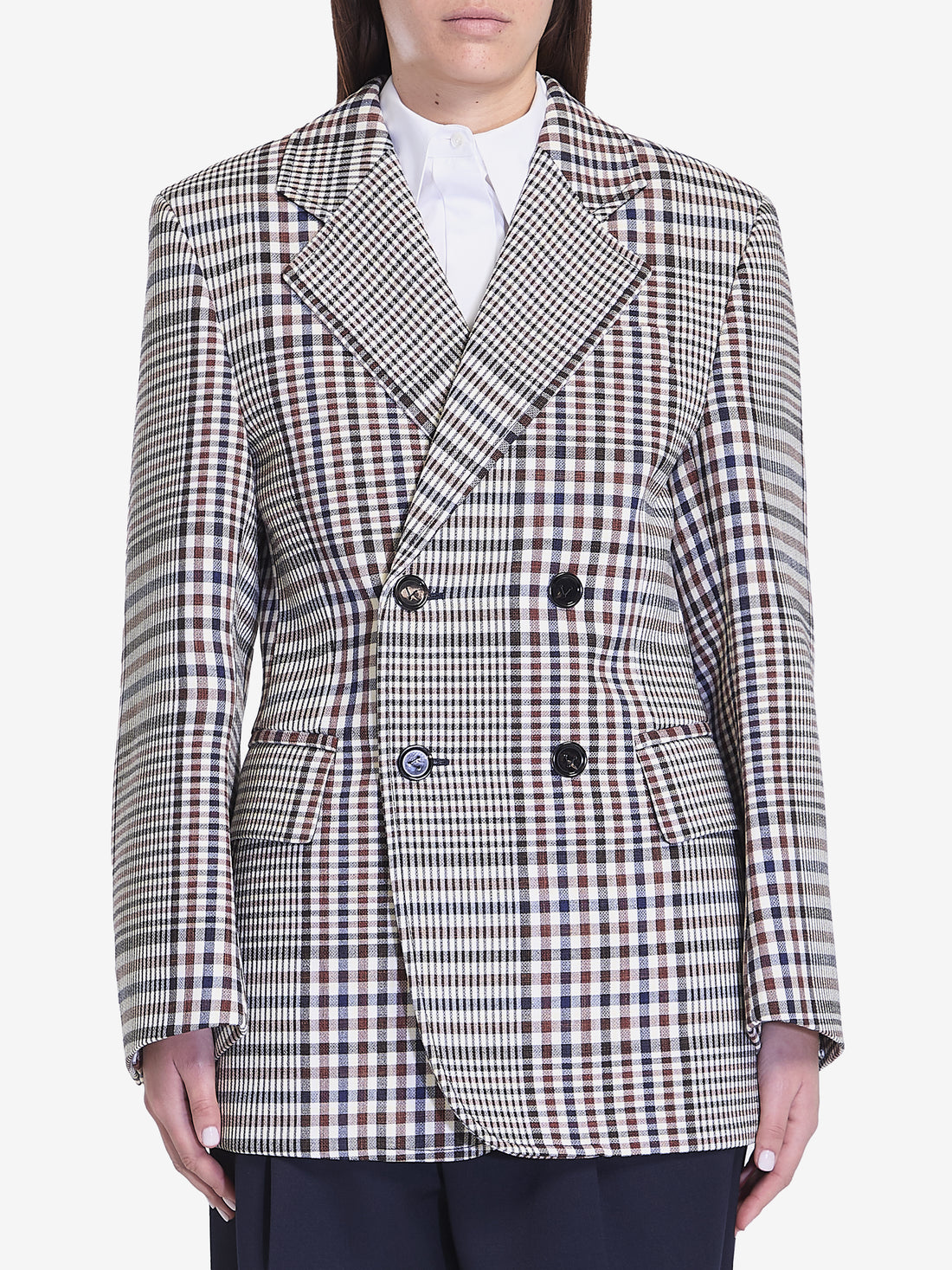 BOTTEGA VENETA 38 double-breasted check blazer