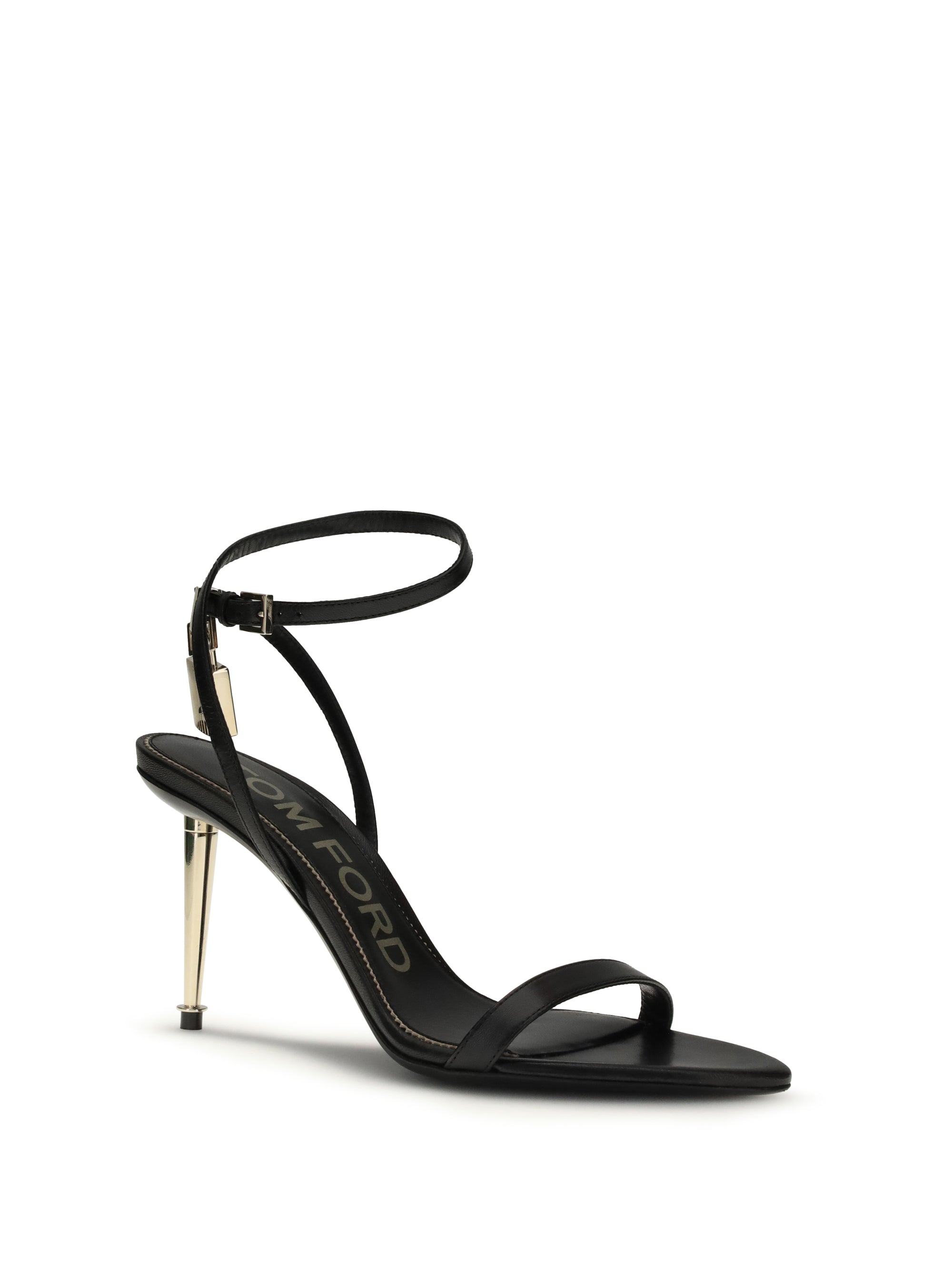 shiny leather padlock pointy naked sandal