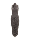 draped high-neck midi dress