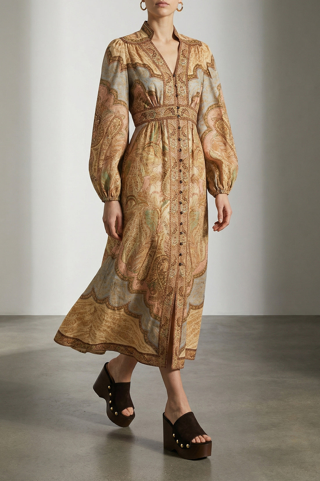 ZIMMERMANN 0.0 tapestry print wanderlust linen midi dress