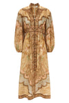 tapestry print wanderlust linen midi dress
