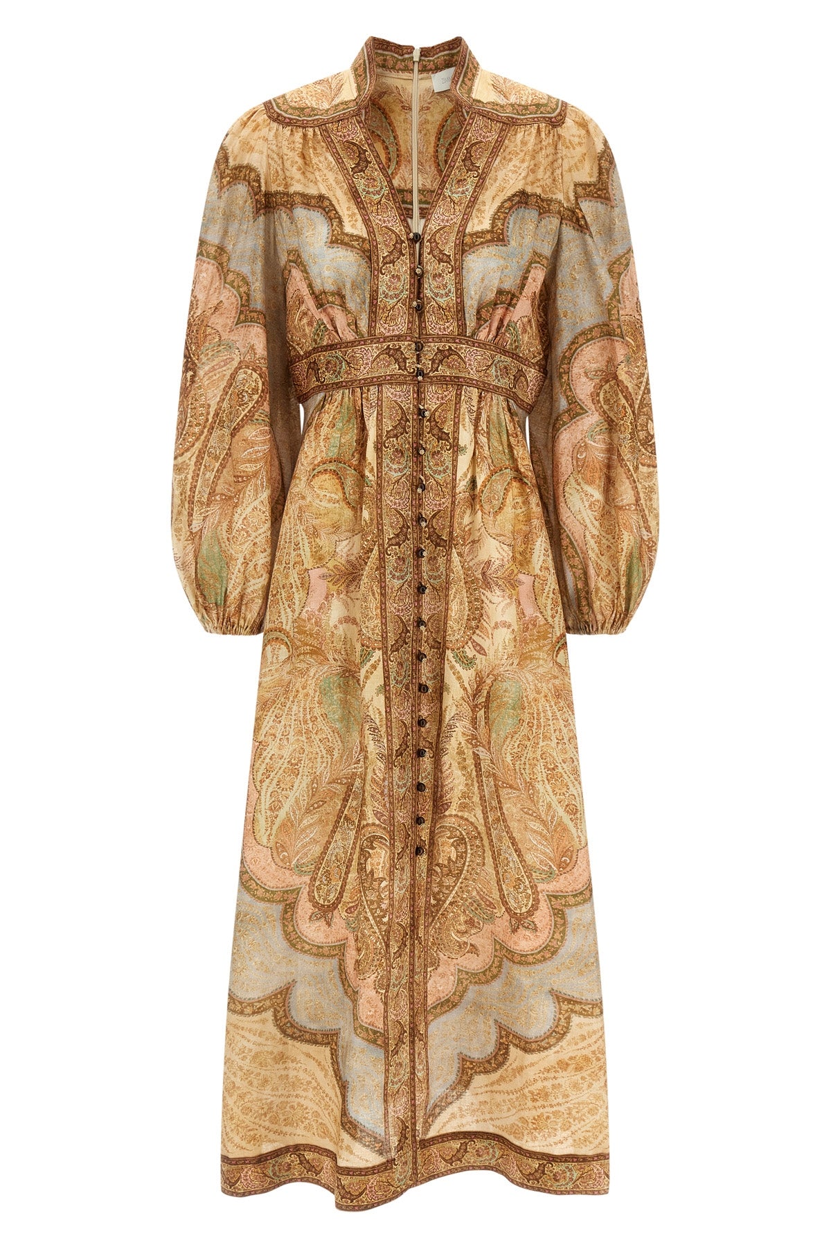 tapestry print wanderlust linen midi dress