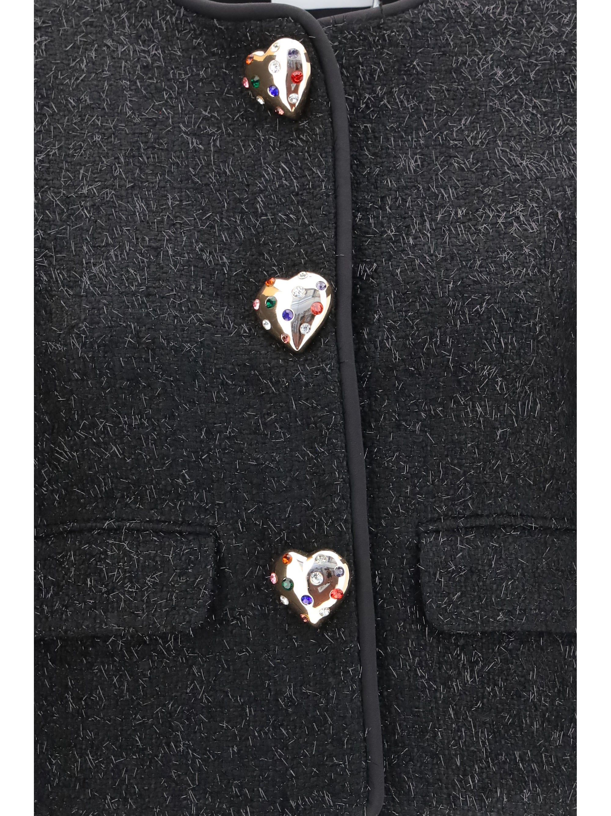 metallic bouclé jacket with faux fur cuffs