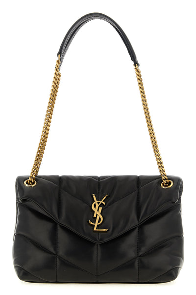 the saint laurent puffer small shoulder bag in black lamb nappa sets new stand