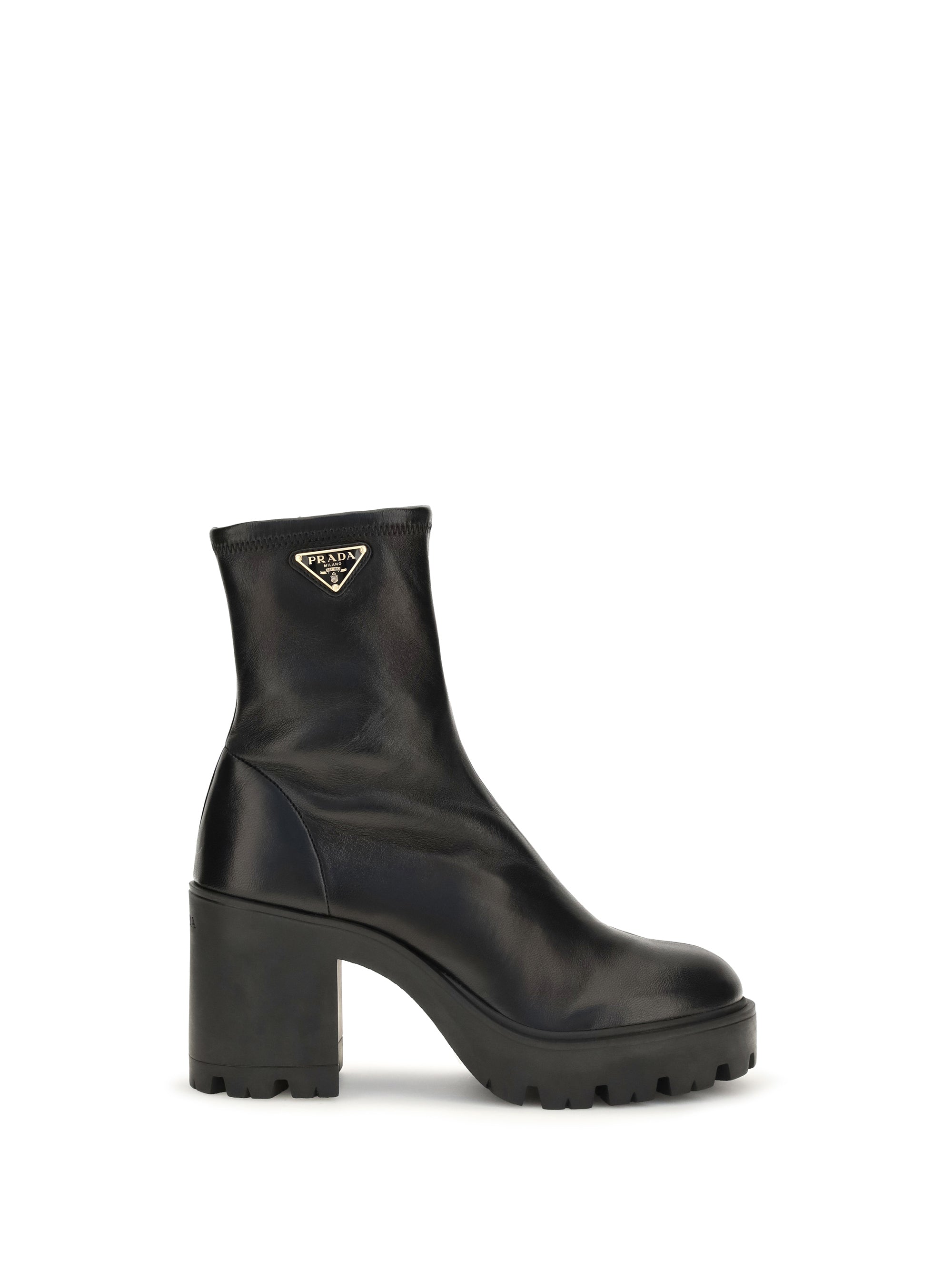 stretch leather platform ankle boots