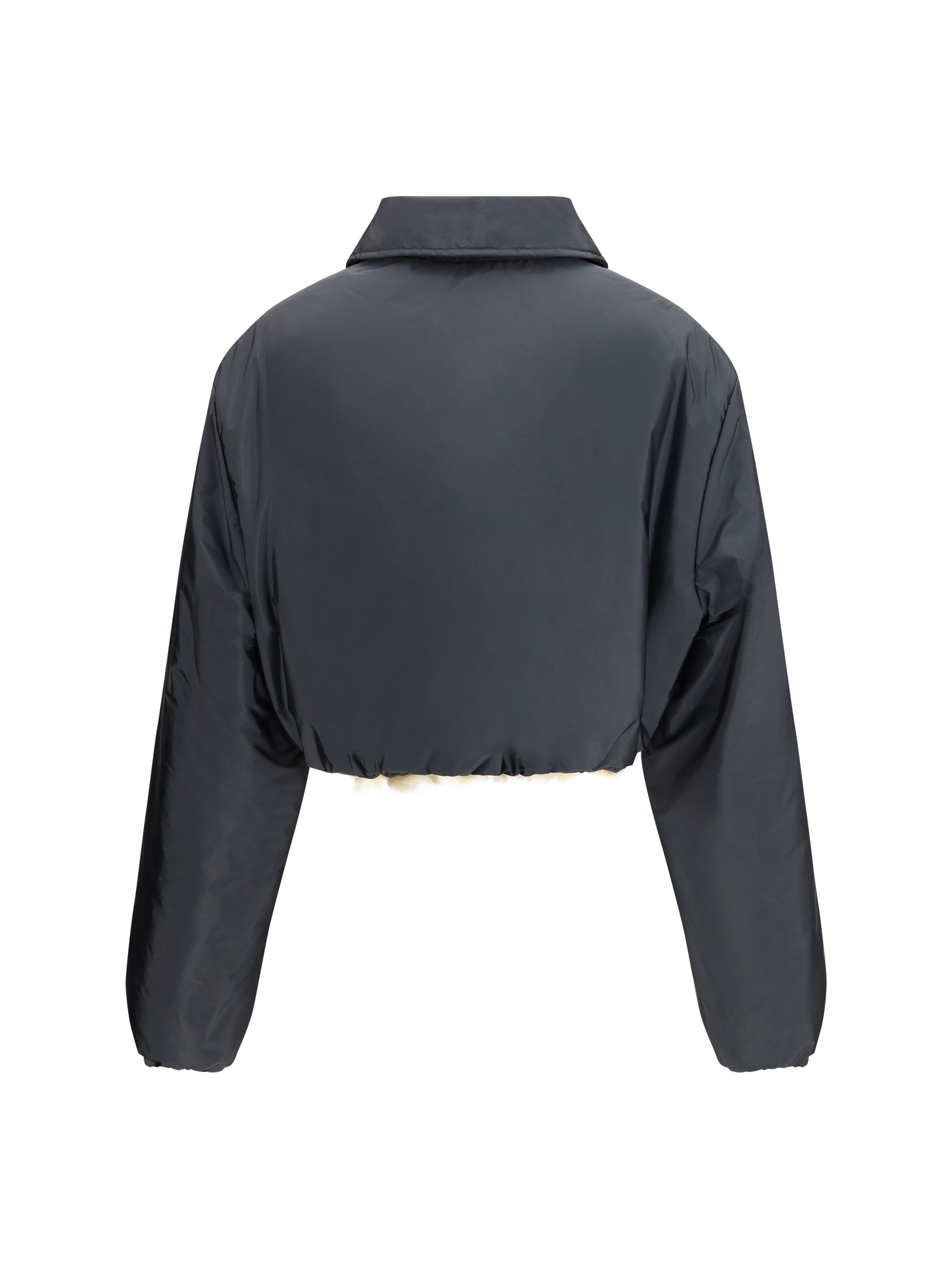 technical fabric and shearling windbreaker jacket