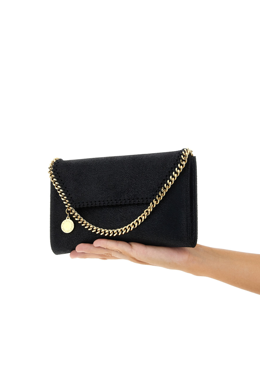 STELLA MCCARTNEY OS shaggy deer vegan fabric wallet on chain