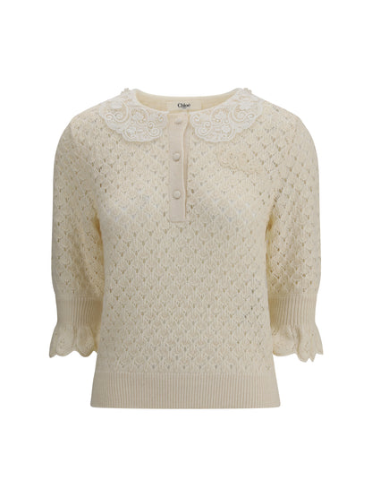 CHLOÉ M sweater with lace collar