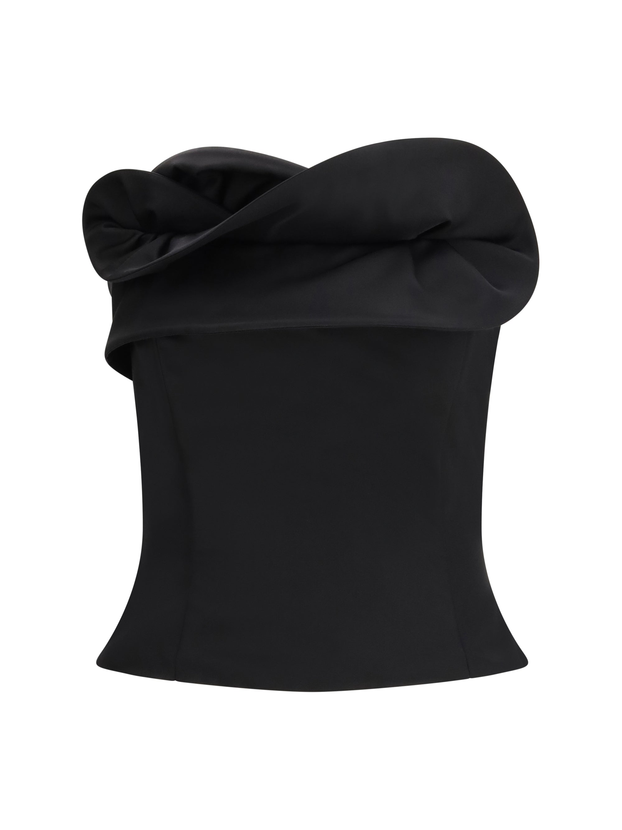wool and silk corset top with sculptural neckline