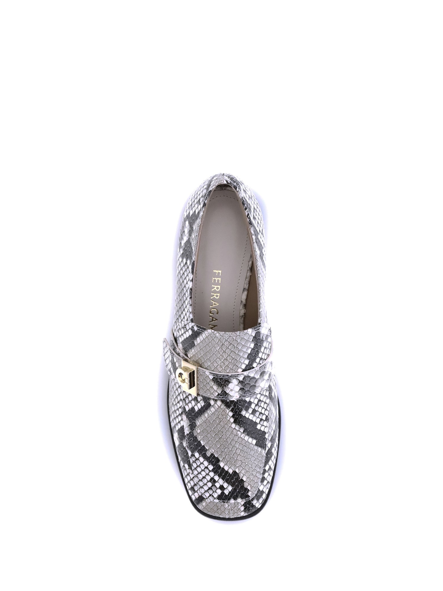 FERRAGAMO 5.5 python print leather loafers