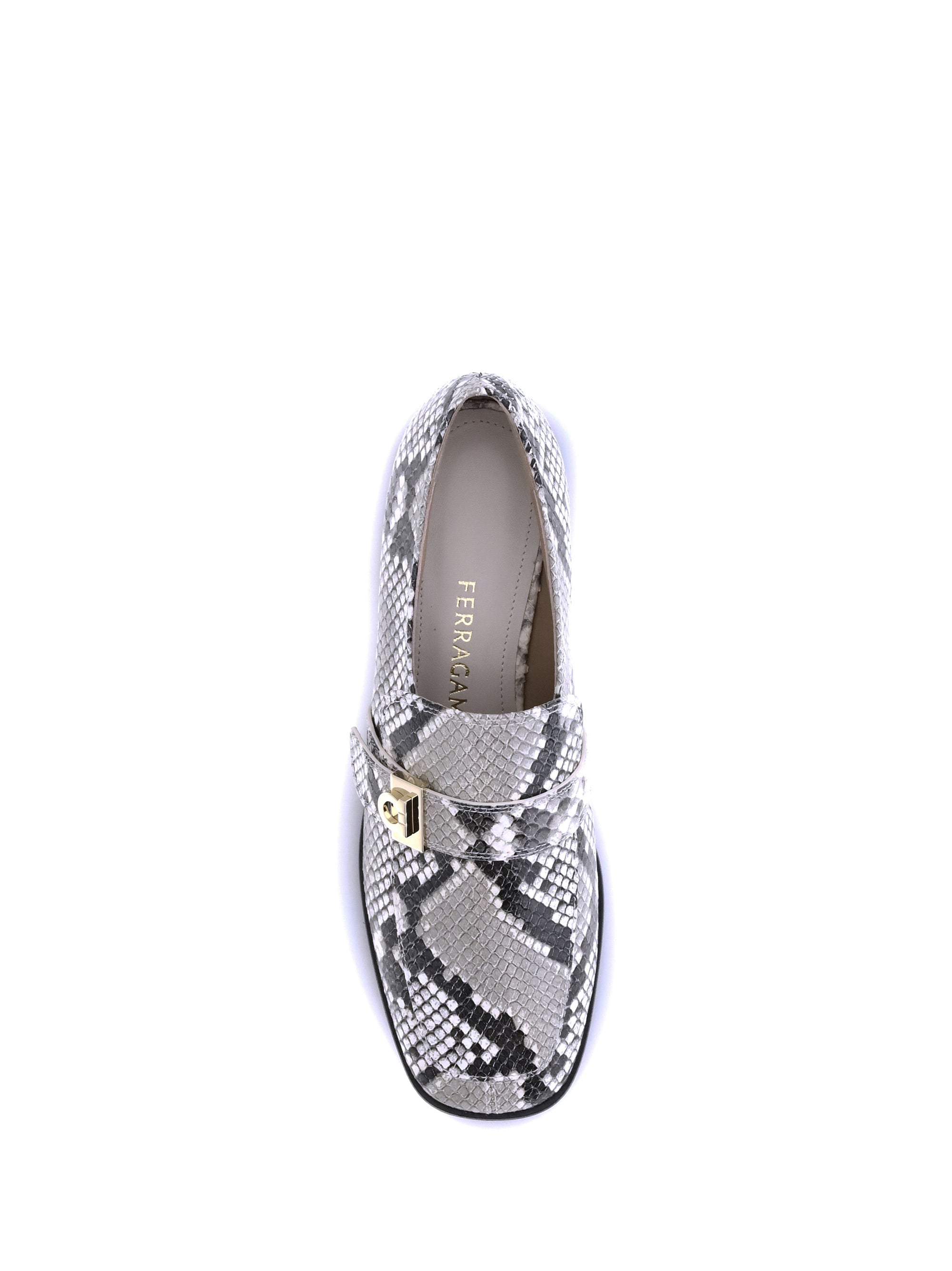 FERRAGAMO 5.5 python print leather loafers