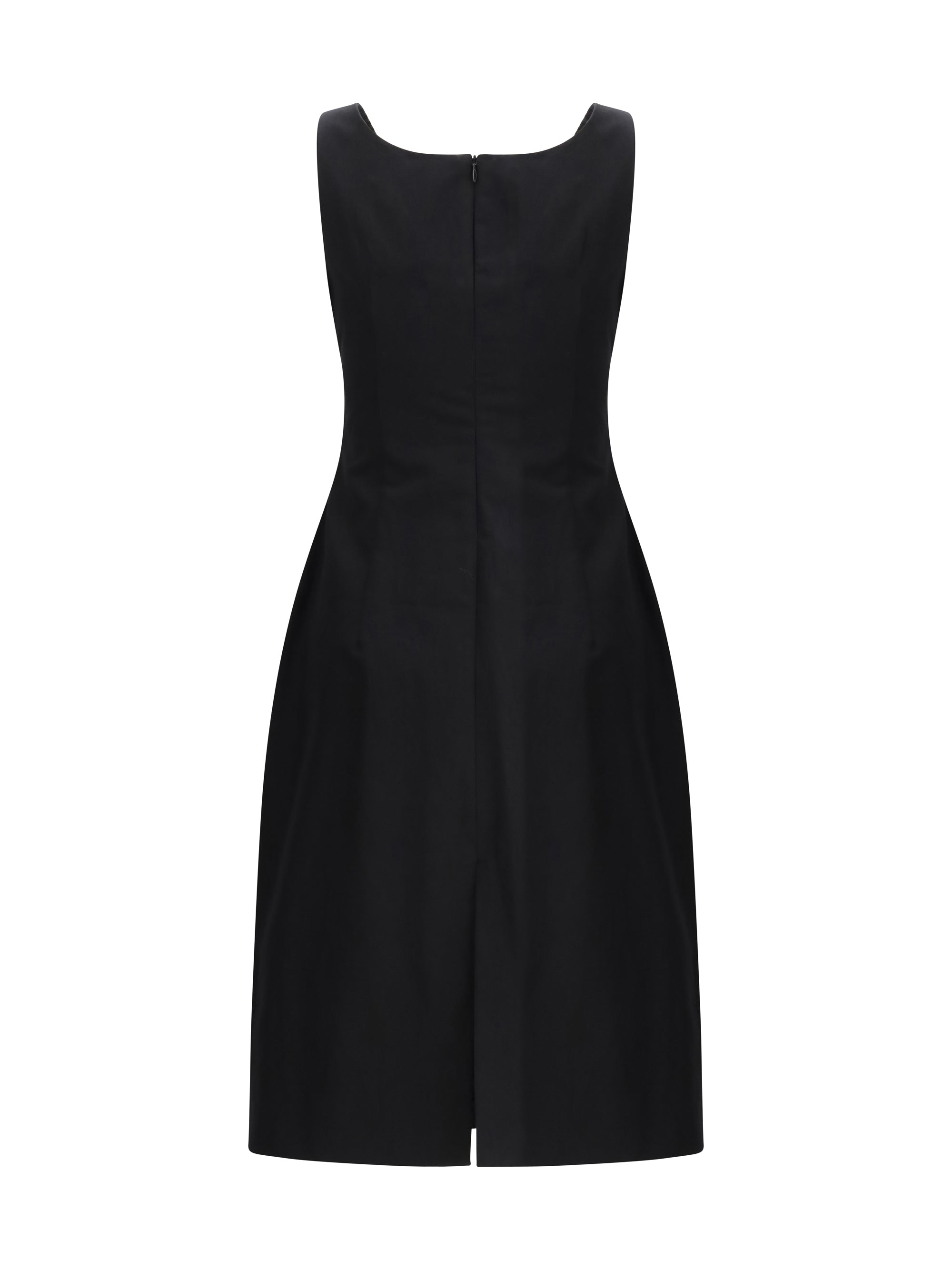 sleeveless dress with a draped neckline