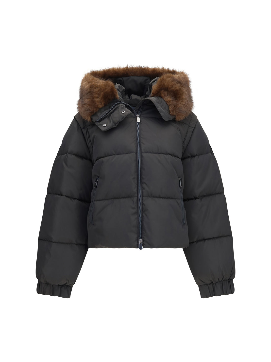 PINKO 38 godetia padded down jacket with faux fur