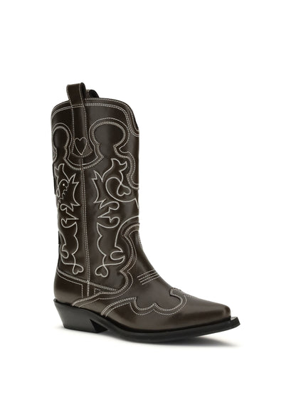 GANNI 36 mid shaft embroidered western boot oleat