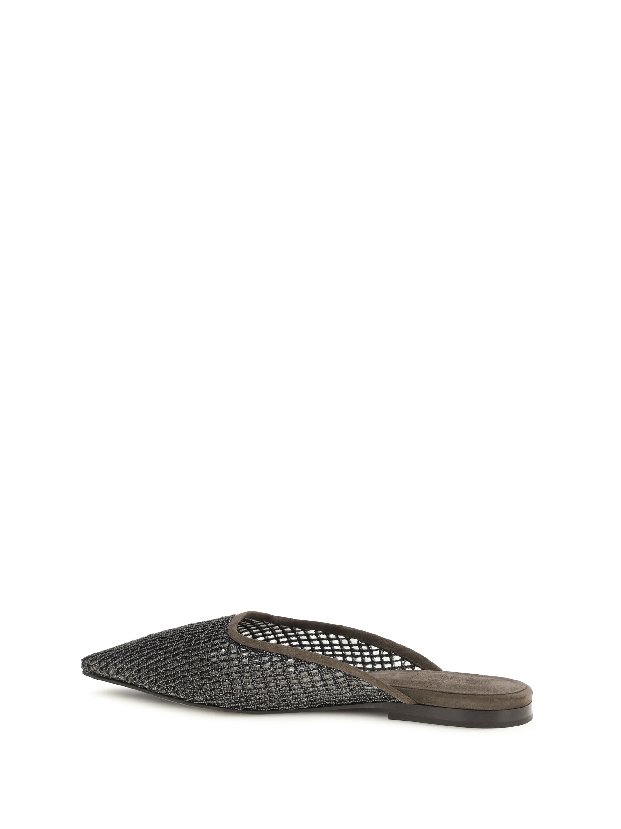 suede ballerinas with embellished net embroidery