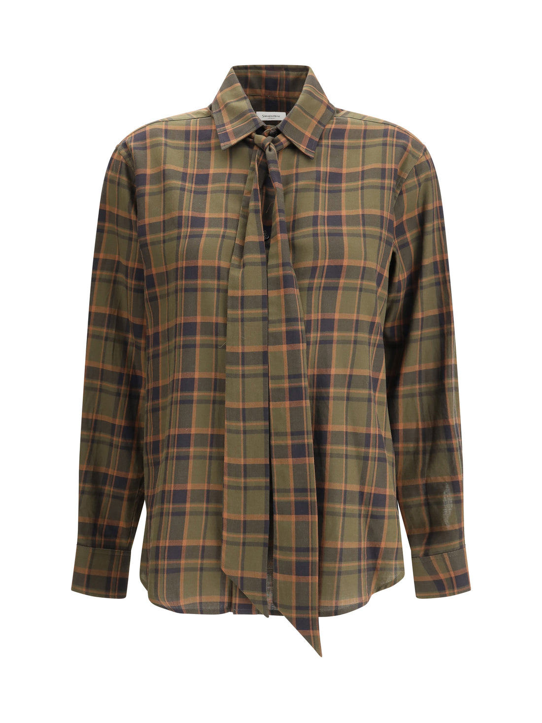 SAINT LAURENT L cassandre check lavallière shirt