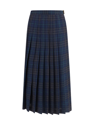 pleated check wool-blend skirt