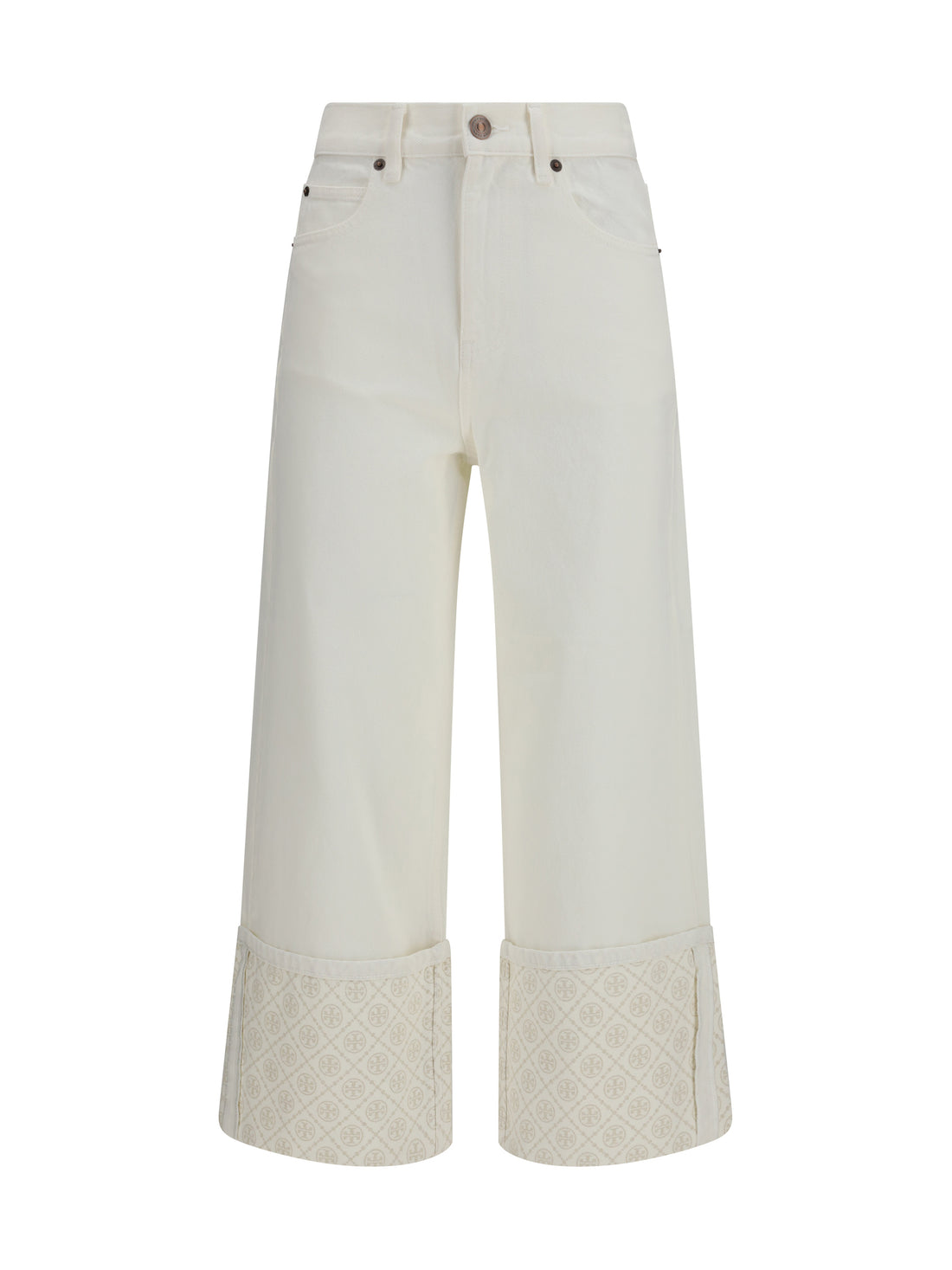 TORY BURCH 25 t monogram contrast cuff straight-leg jeans