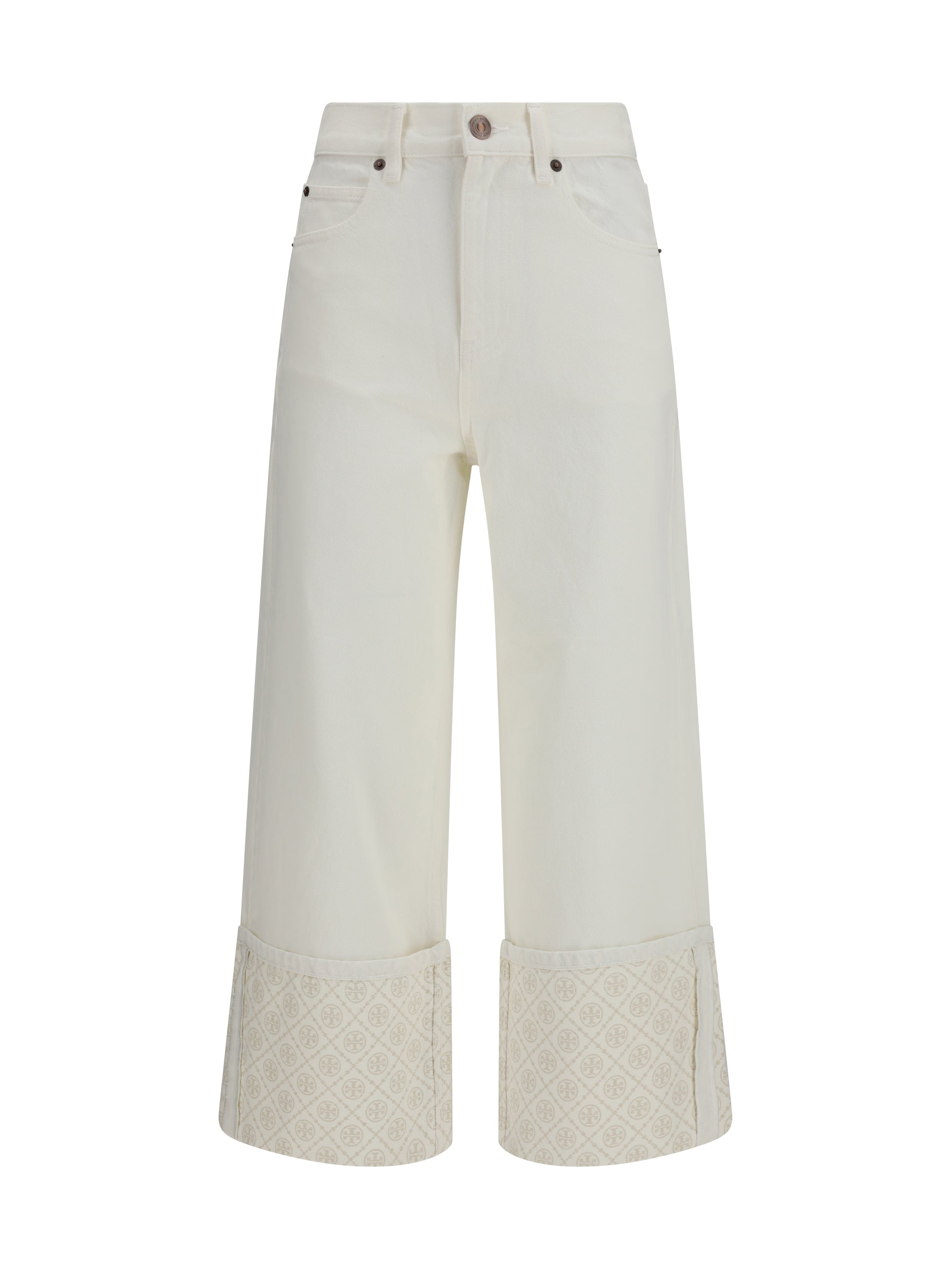 t monogram contrast cuff straight-leg jeans