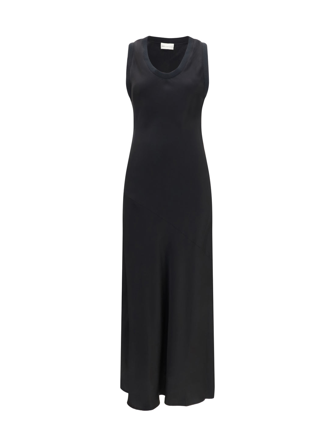 AMI PARIS 34 sleeveless long fluid satin dress 