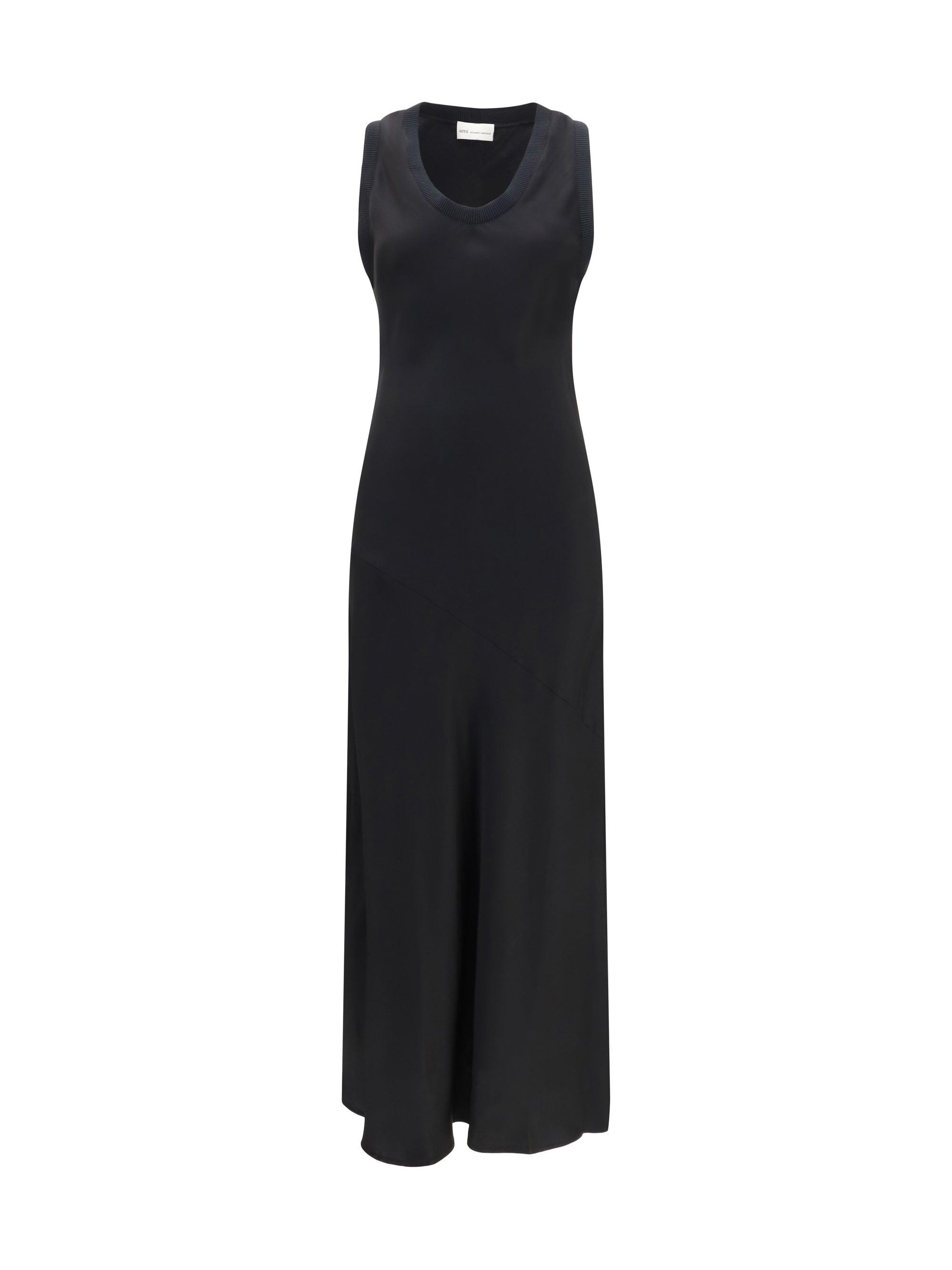 sleeveless long fluid satin dress