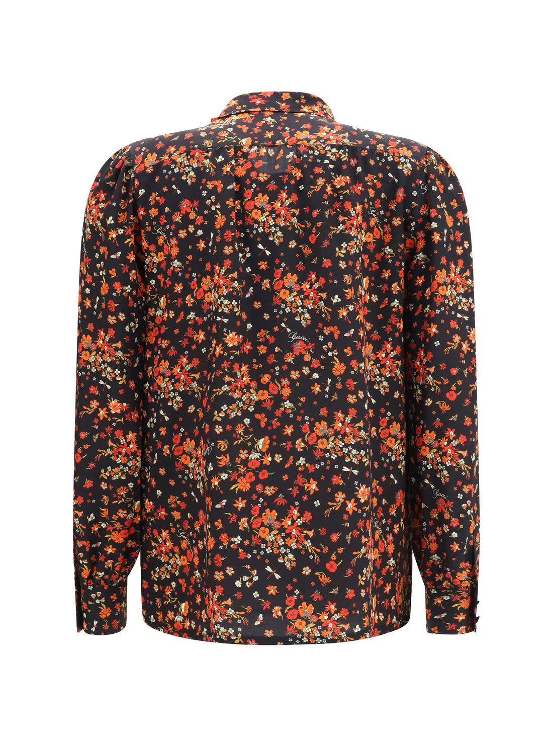 GUCCI 40 silk flora print shirt with neck bow