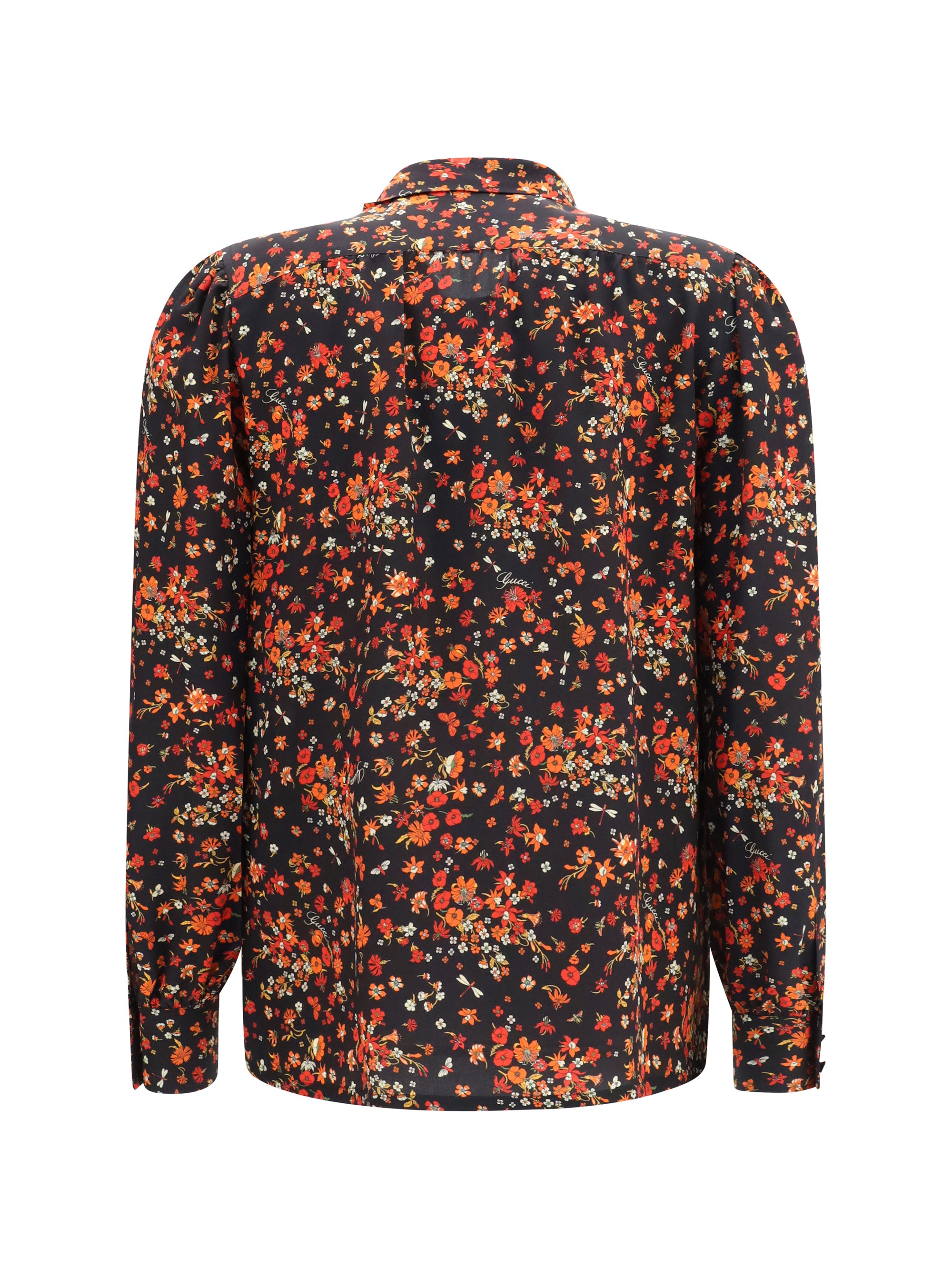 silk flora print shirt with neck bow