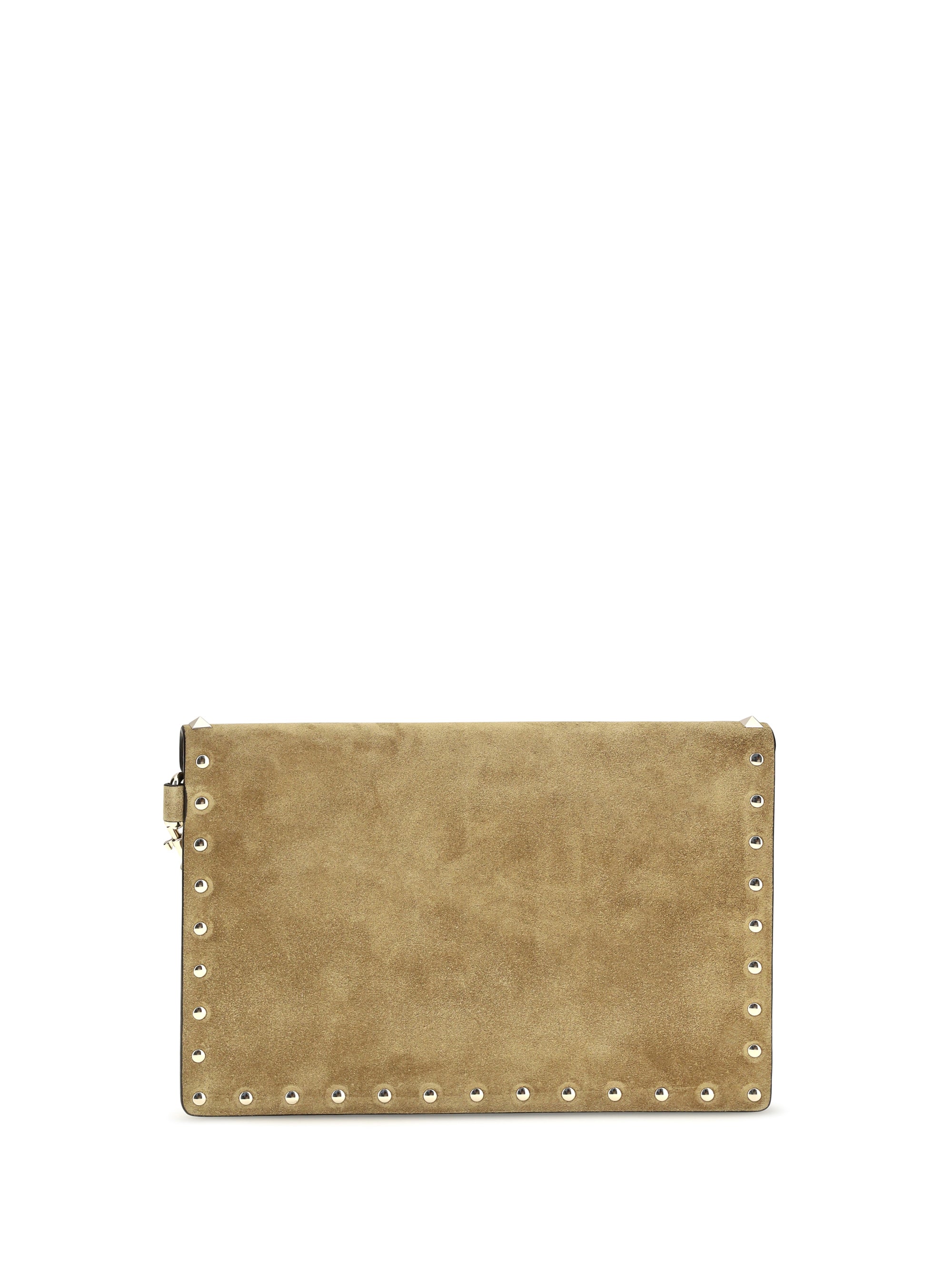 medium rockstud clutch in suede
