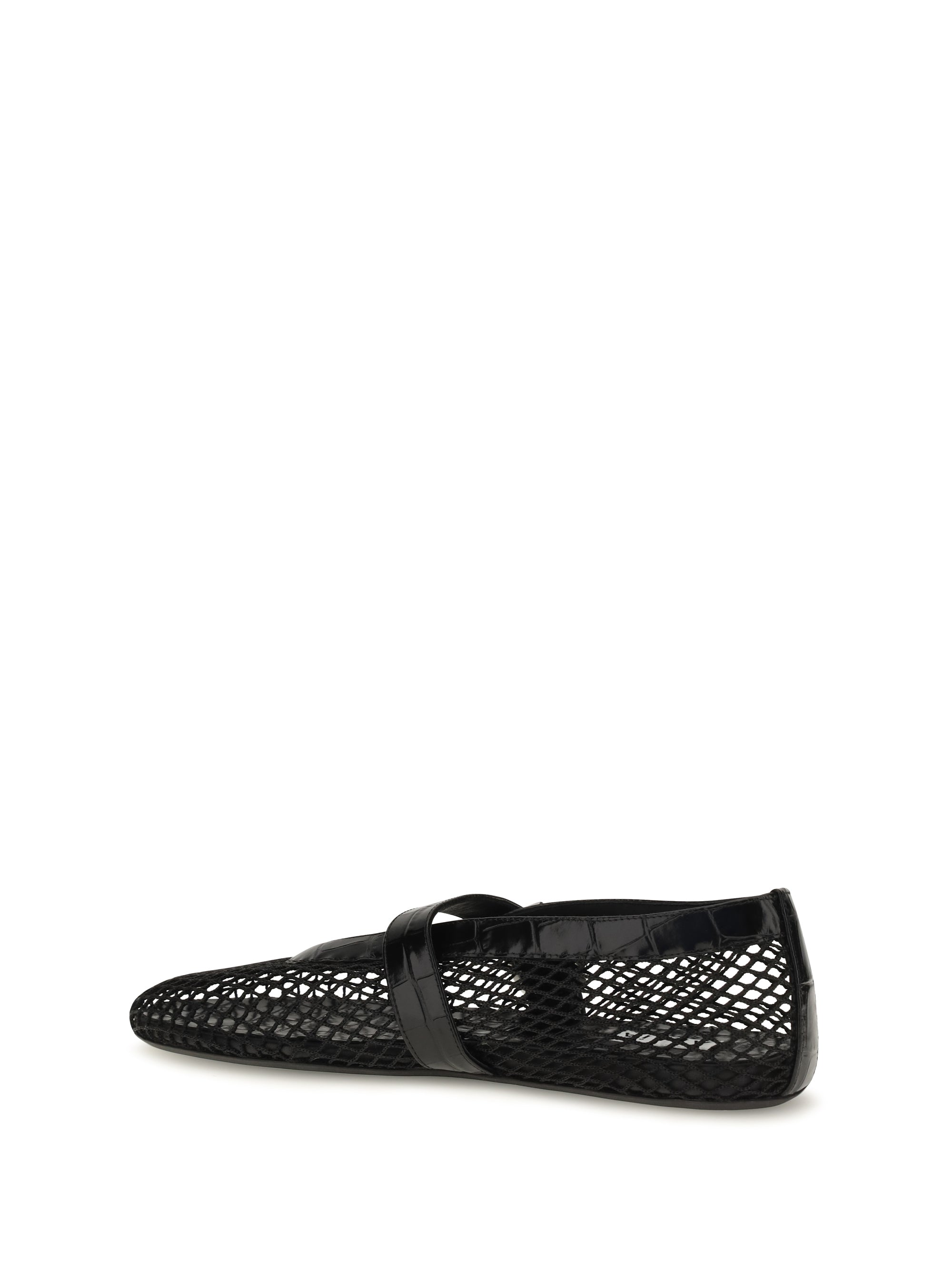 mesh and crocodile-print leather ballerinas