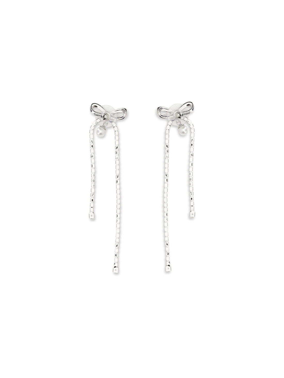 SELF-PORTRAIT OS crystal bow and pearl drop earrings