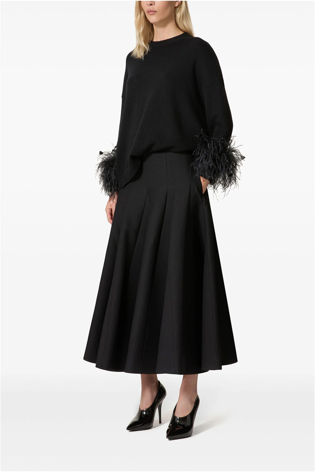 VALENTINO GARAVANI 40 solid crepe couture wool and silk skirt