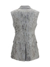 gilet in virgin wool and cashmere twill flannel with dazzling lynx embroidery