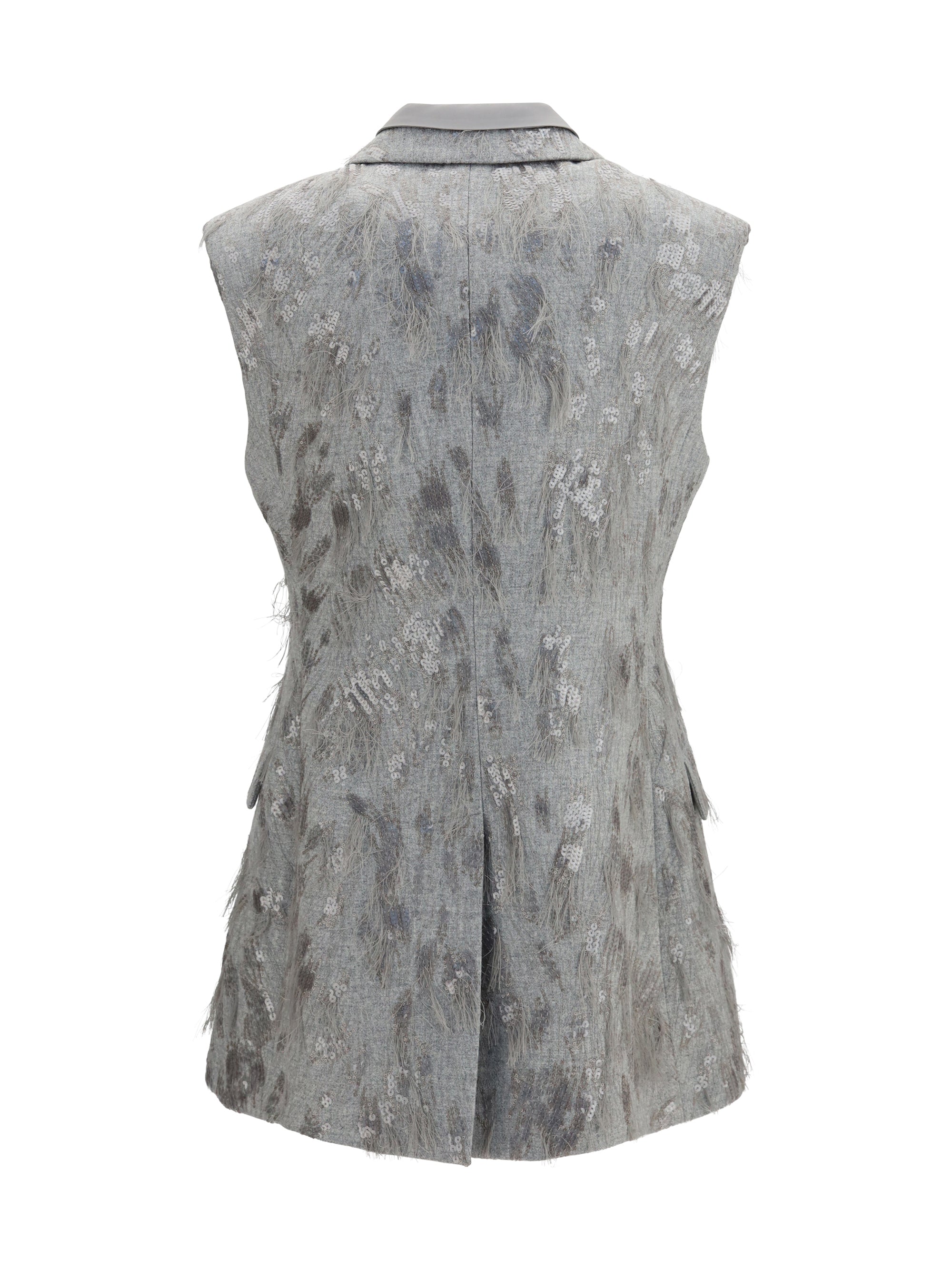 gilet in virgin wool and cashmere twill flannel with dazzling lynx embroidery