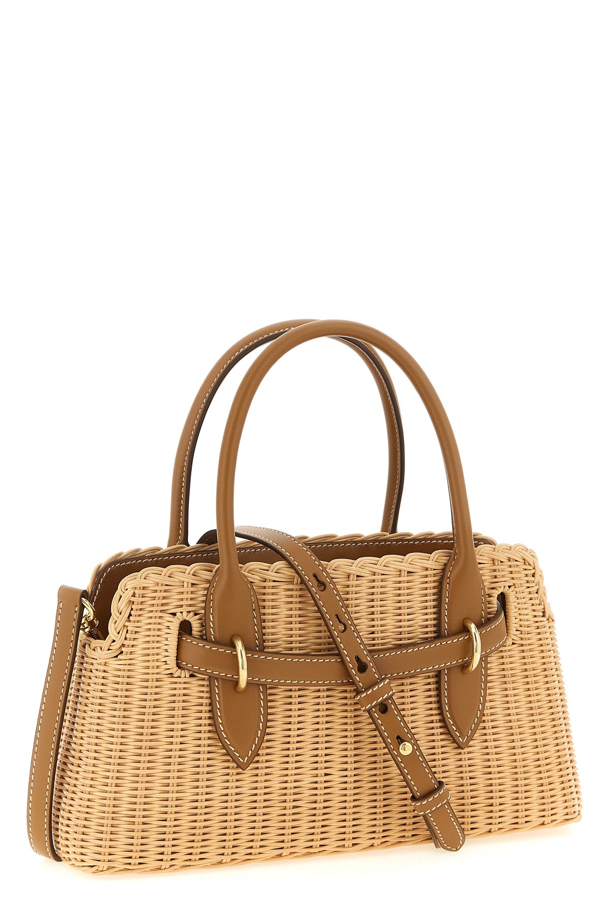 aventure braided wicker and smooth leather handbag