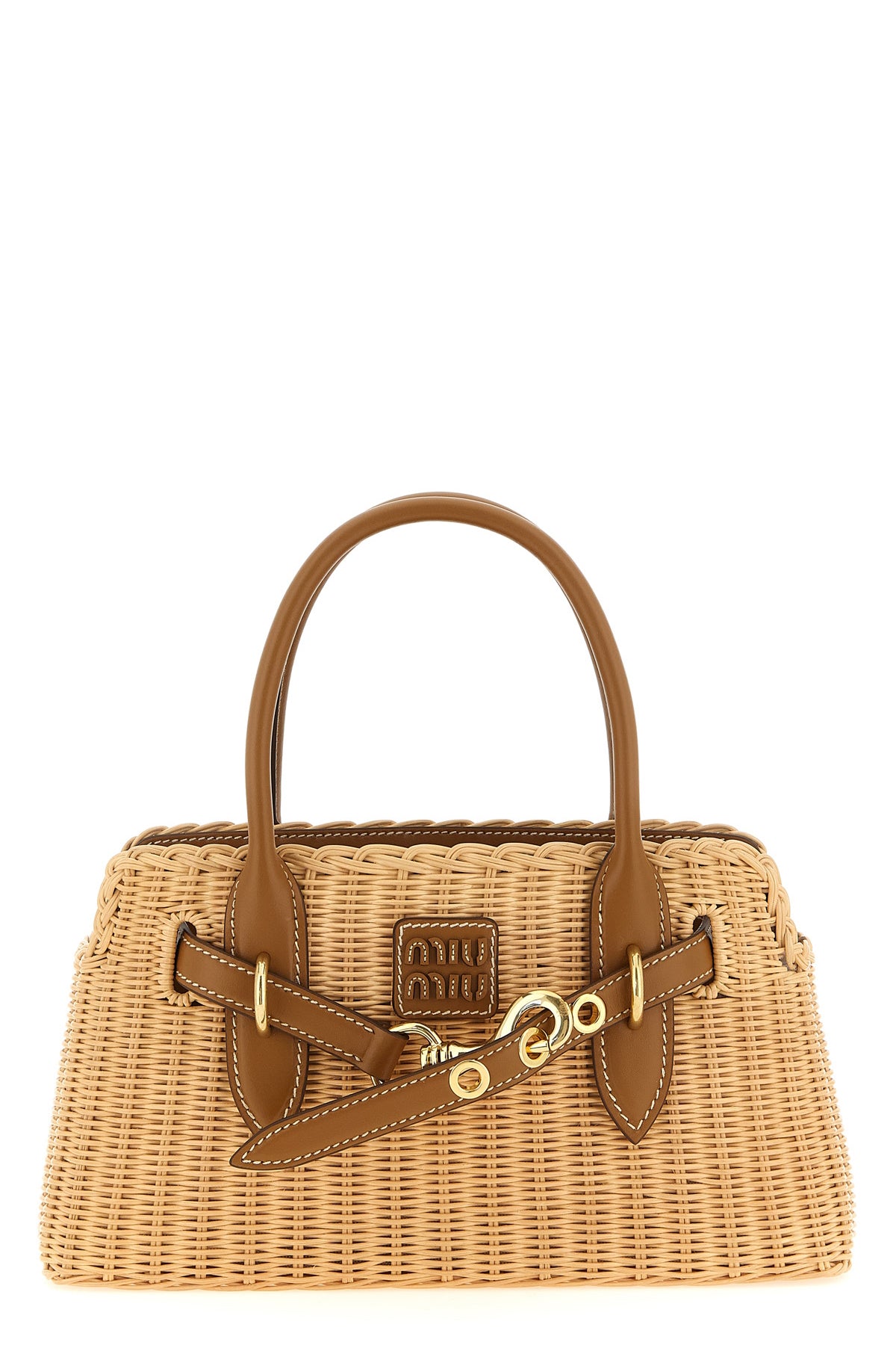 aventure braided wicker and smooth leather handbag