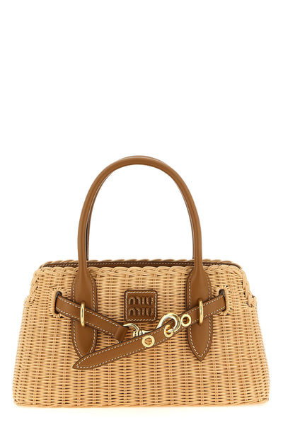 aventure braided wicker and smooth leather handbag