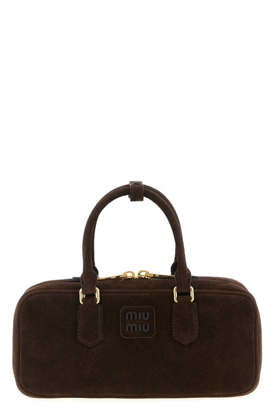 large arcadie lightly padded suede handbag