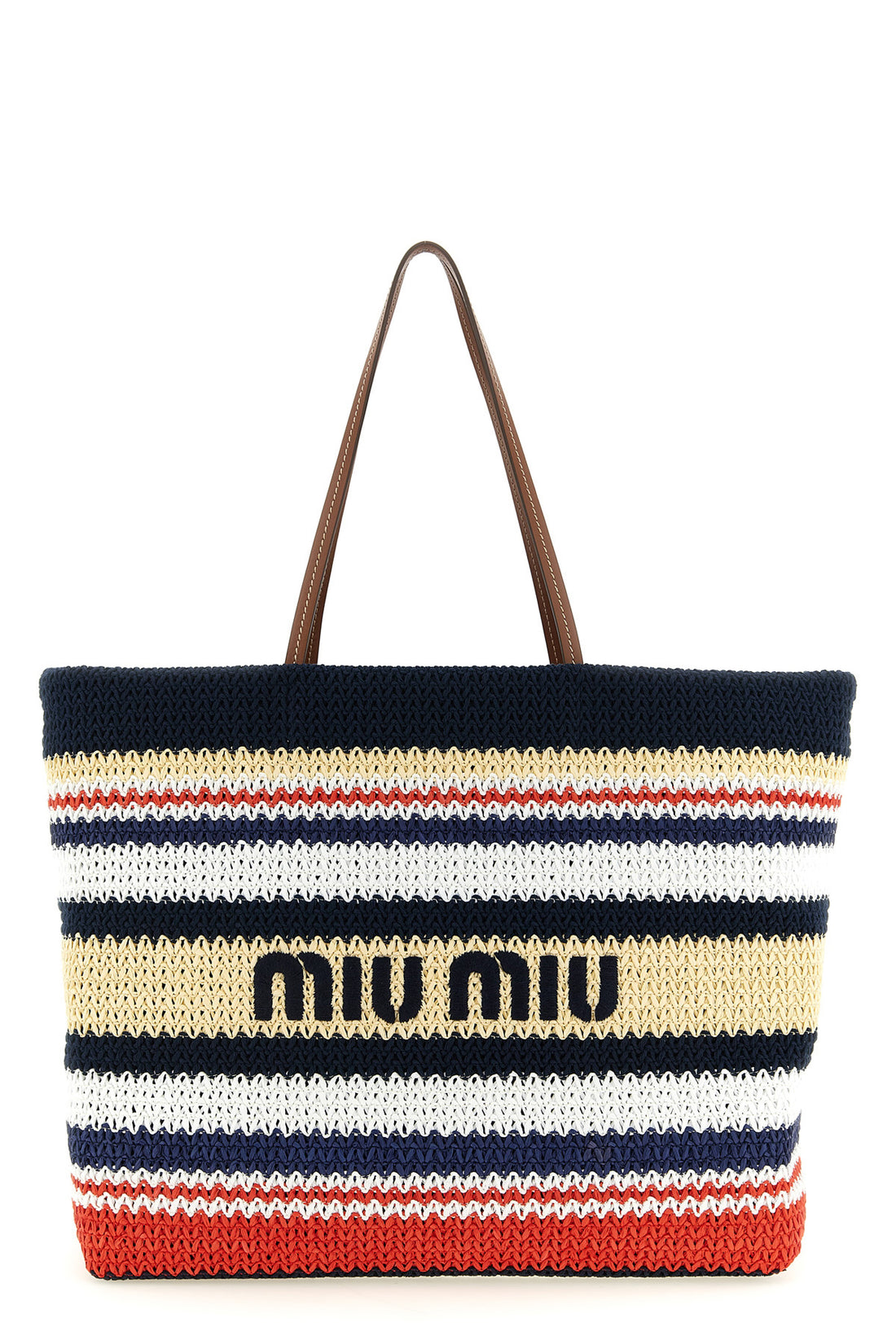 MIU MIU OS large shopping bag in raffia-effect yarn