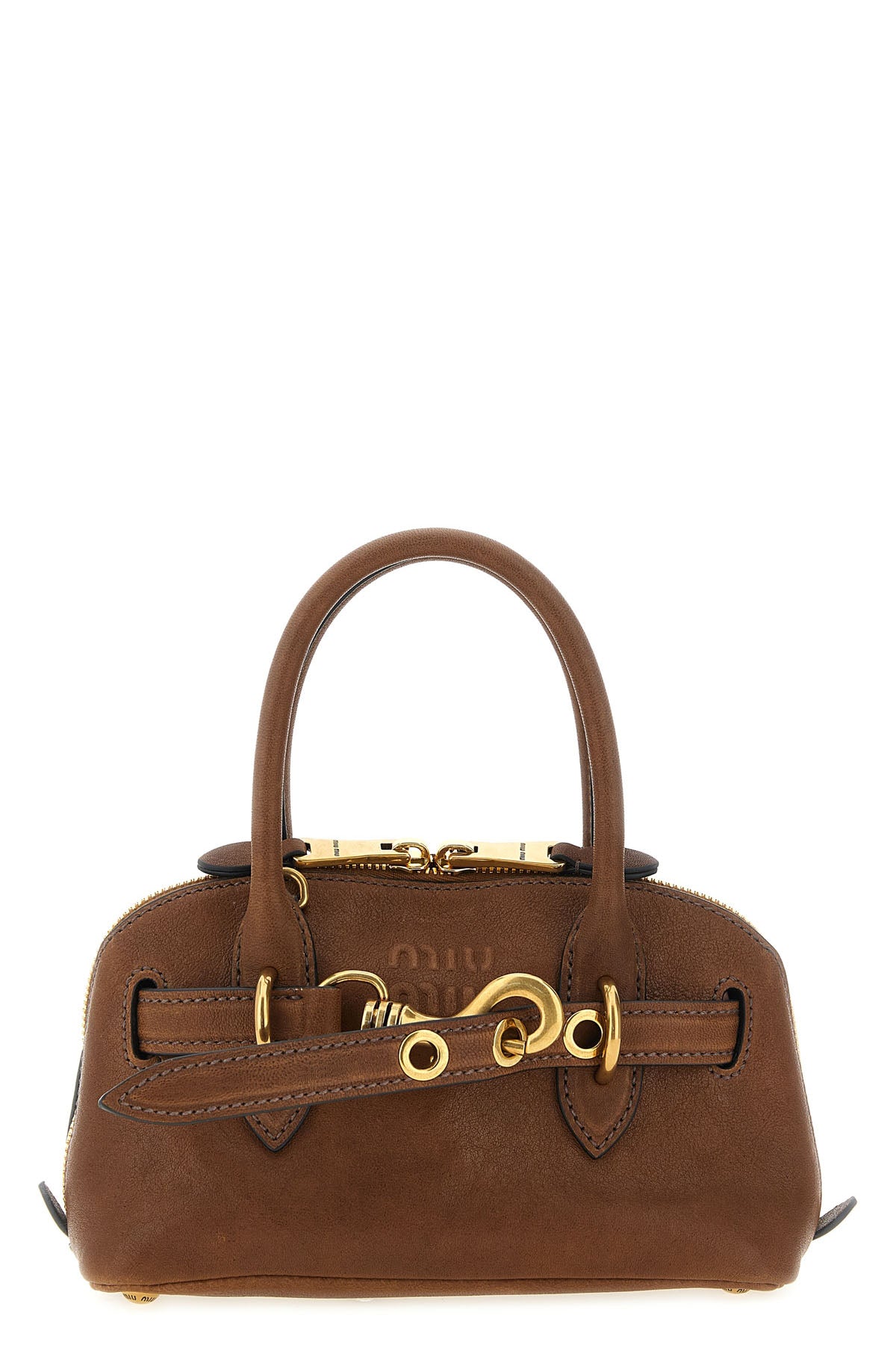the miu miu aventure mini handbag in oak nappa leather embodies a structured a