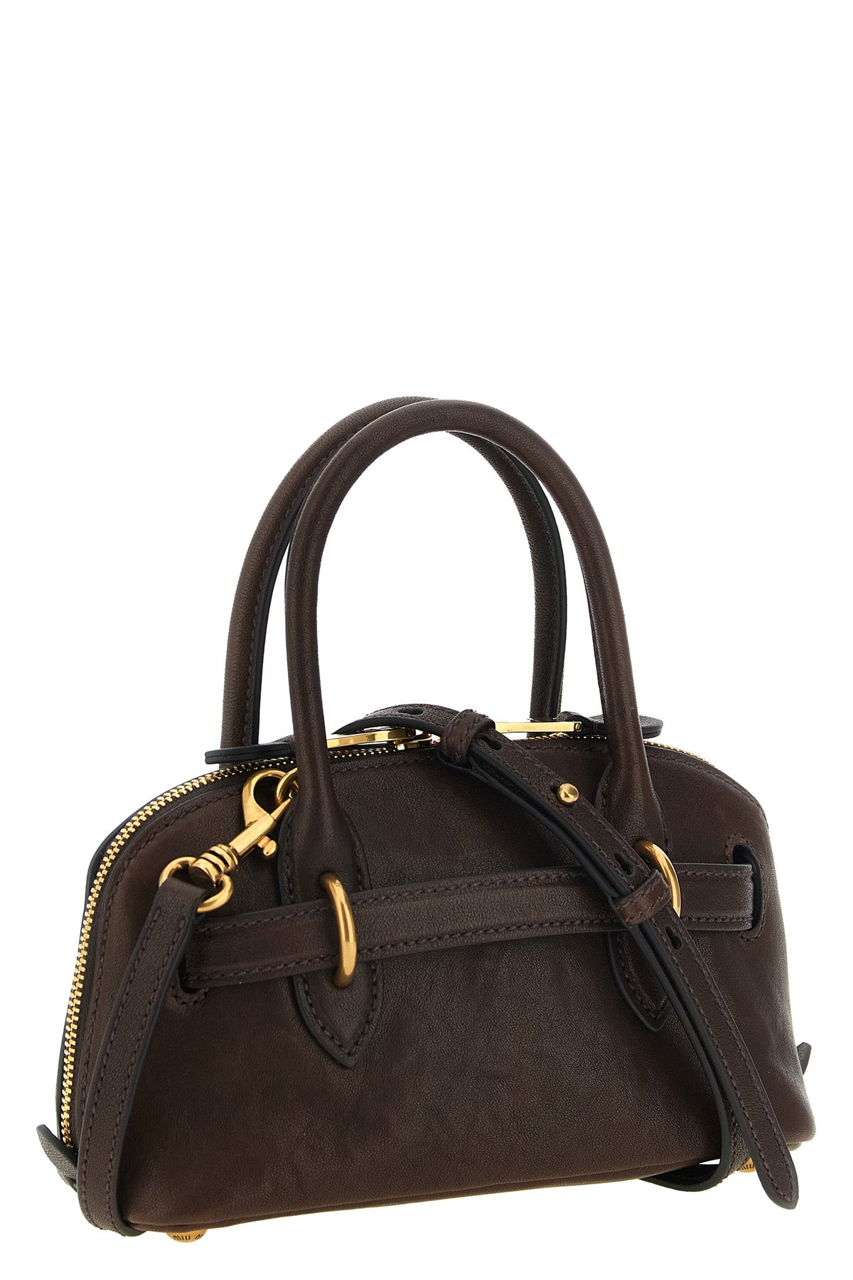 the miu miu aventure mini handbag in fine dark brown lamb nappa leather featur
