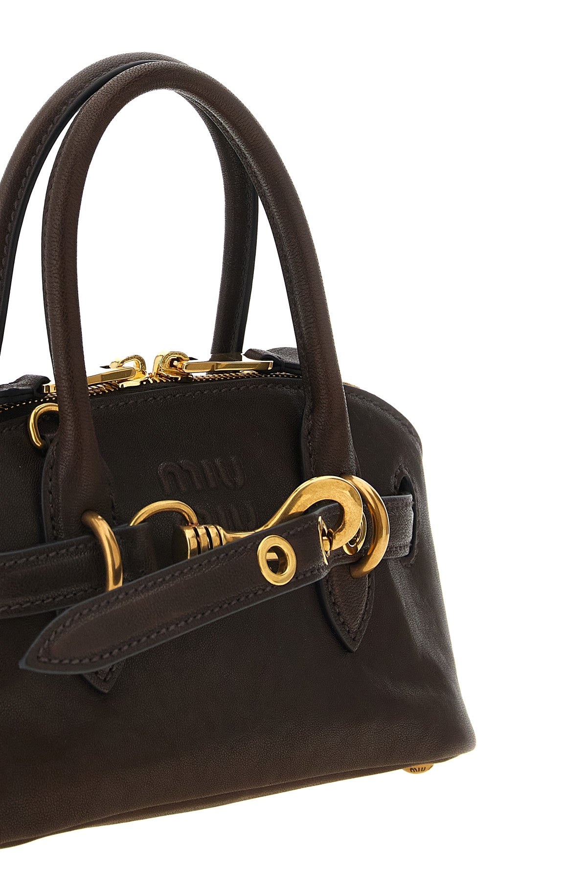 the miu miu aventure mini handbag in fine dark brown lamb nappa leather featur