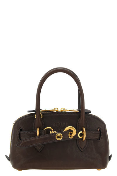 the miu miu aventure mini handbag in fine dark brown lamb nappa leather featur