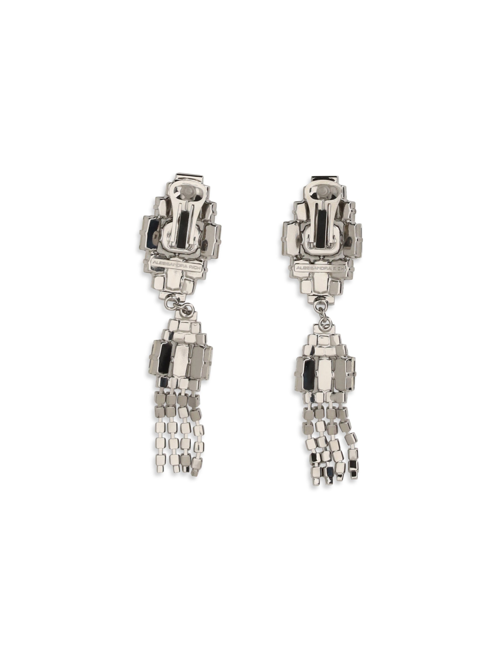 silver-colored crystal drop earrings
