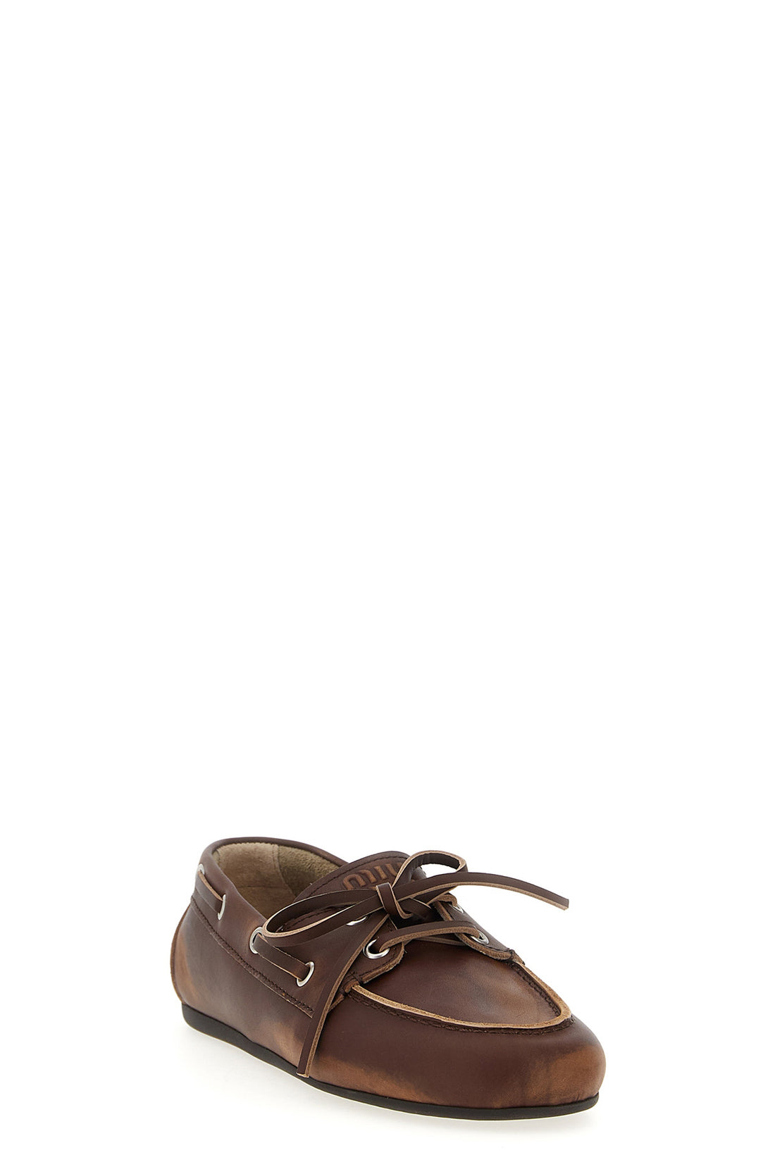 MIU MIU 37 vintage-effect leather boat shoe