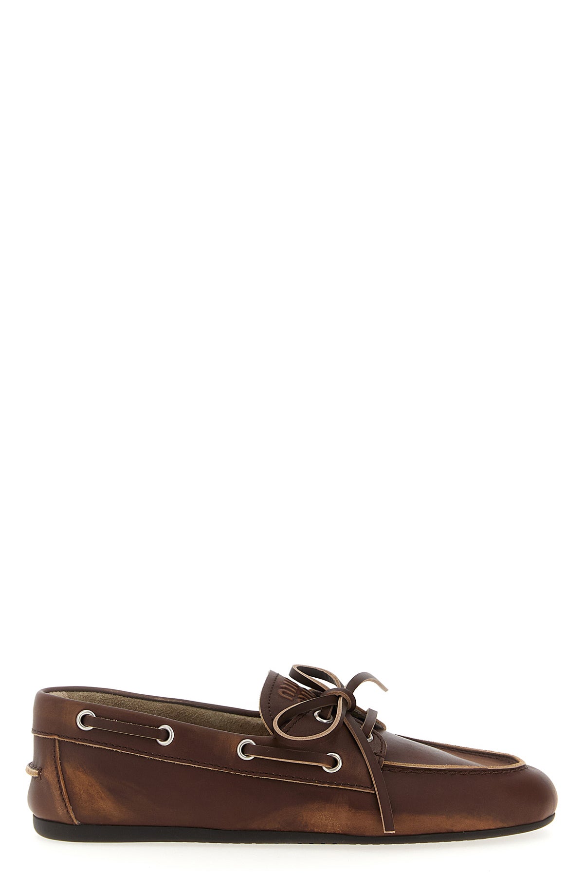 vintage-effect leather boat shoe