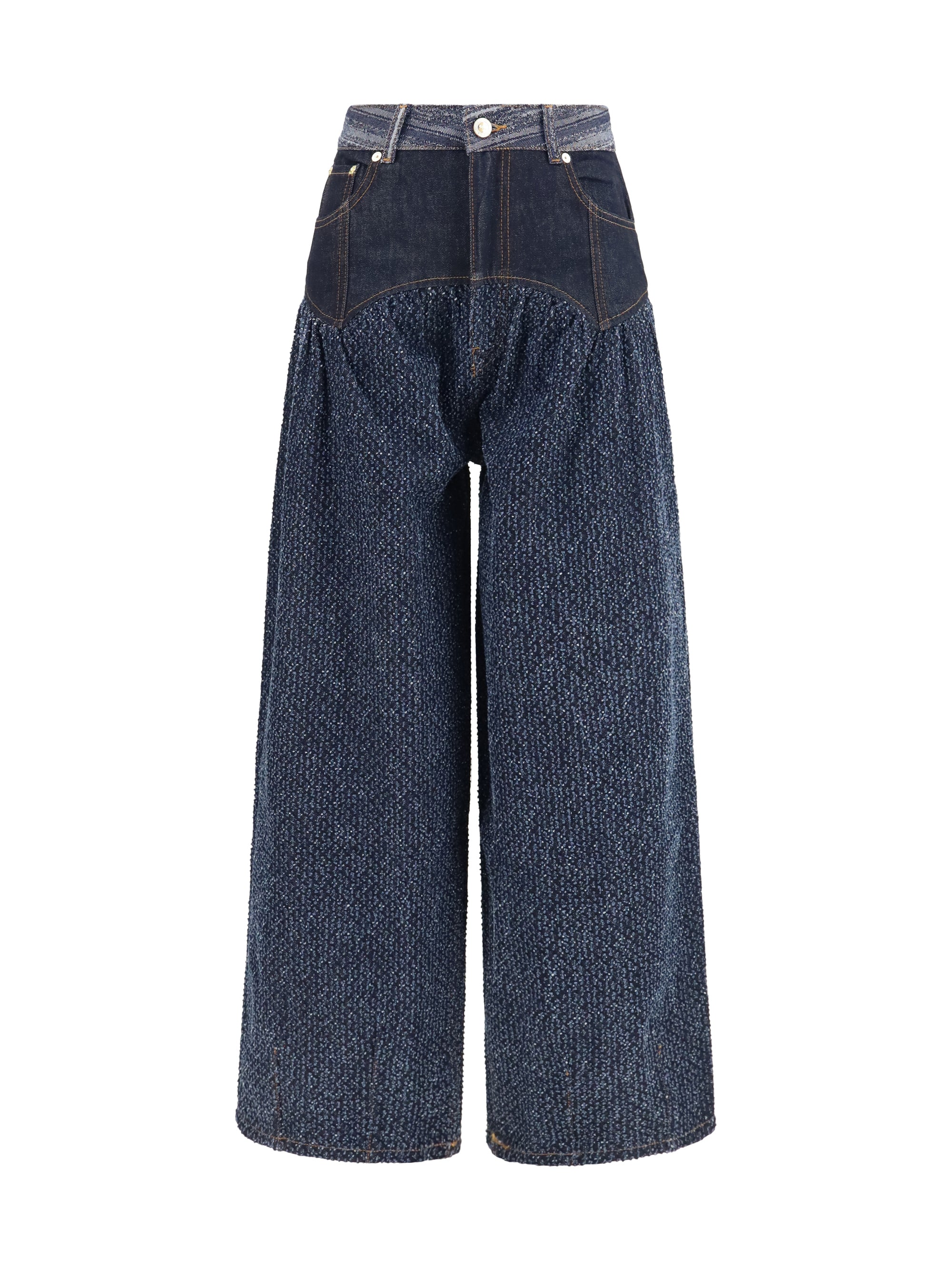 embroidered corset balloon jeans