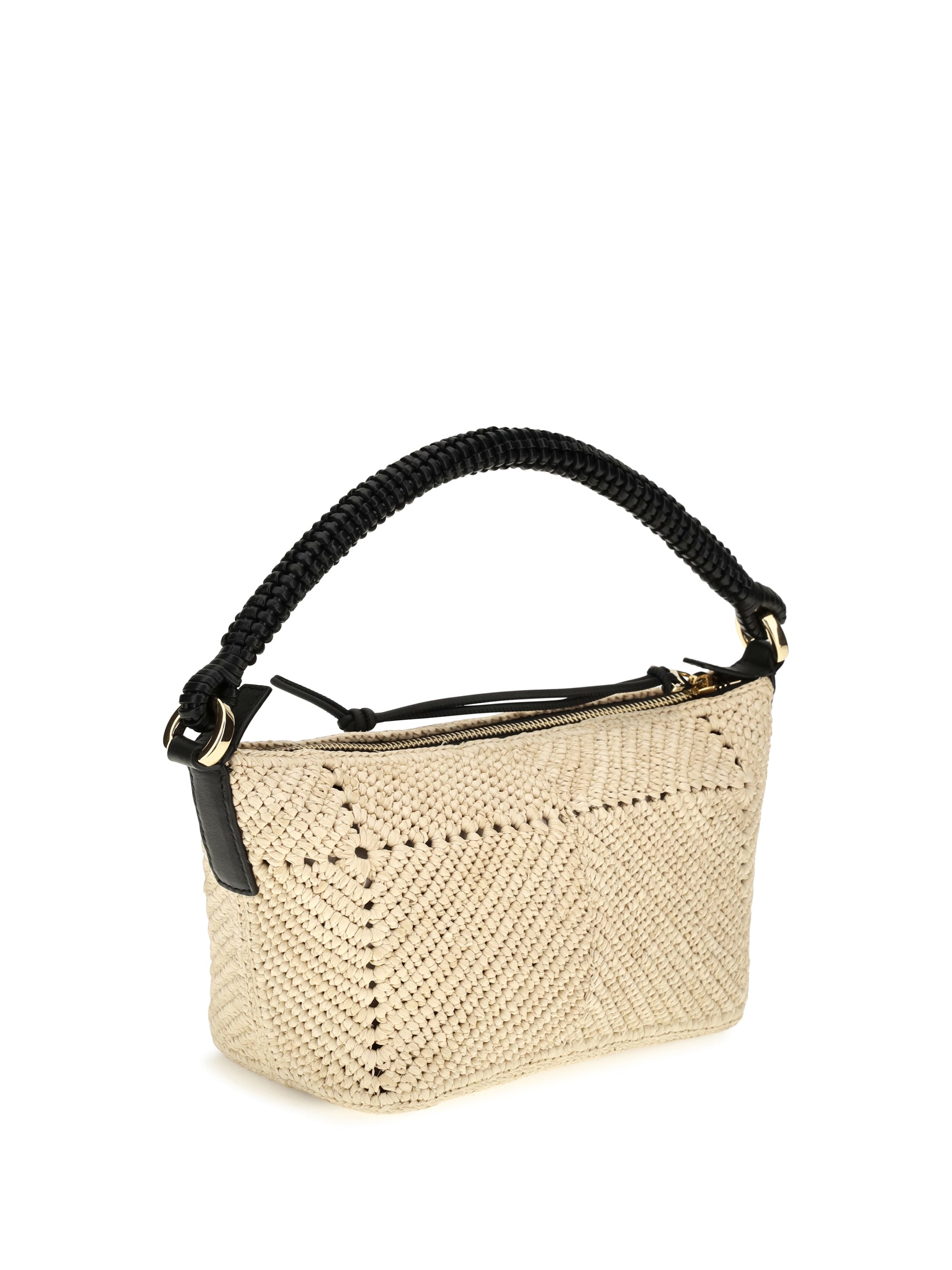 mini cala calf leather and raffia top handle bag