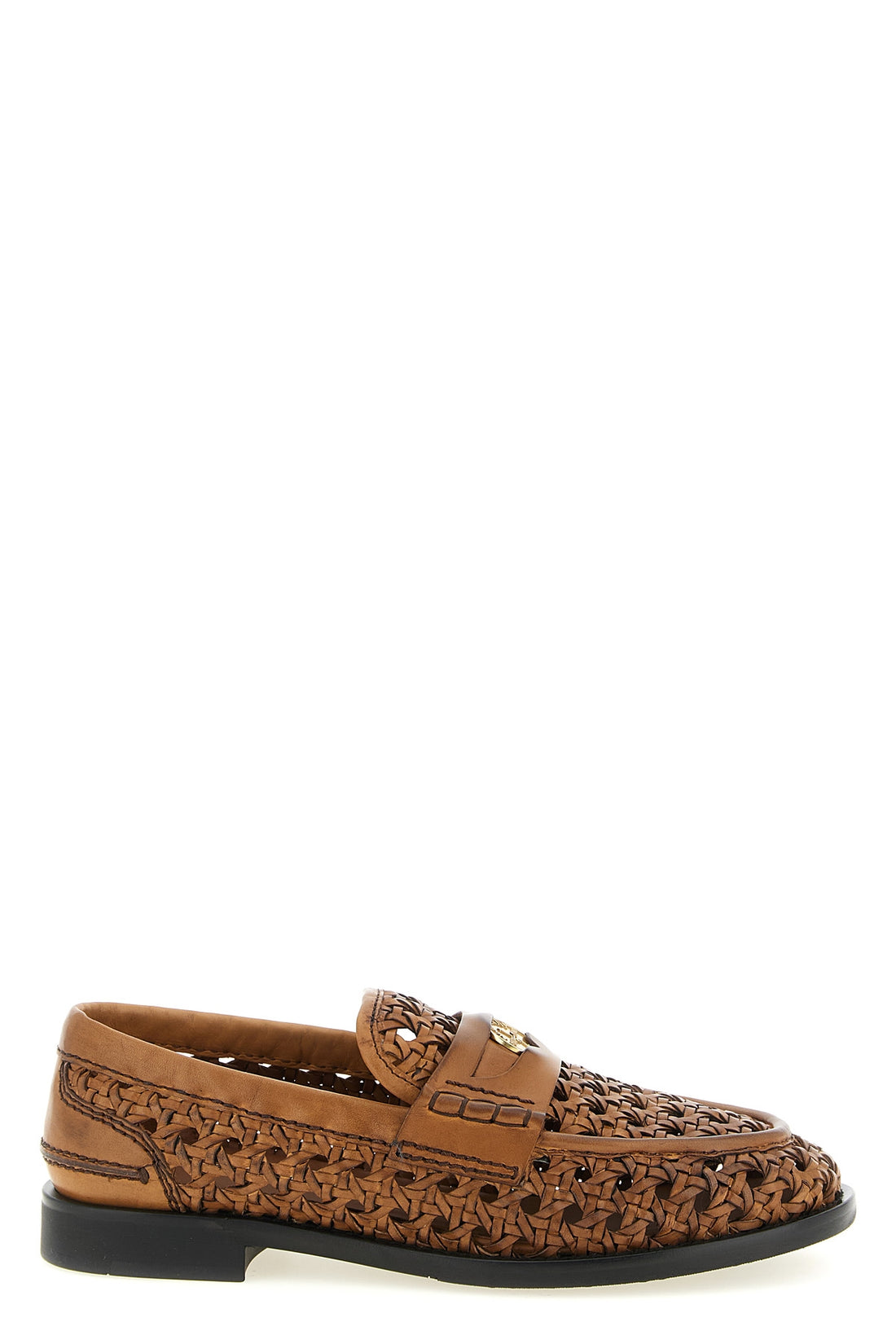 MIU MIU 36 used-effect hand-woven leather loafers