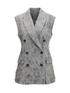 gilet in virgin wool and cashmere twill flannel with dazzling lynx embroidery